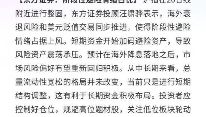 东方证券：阶段性避险情绪占优，关注低吸共振