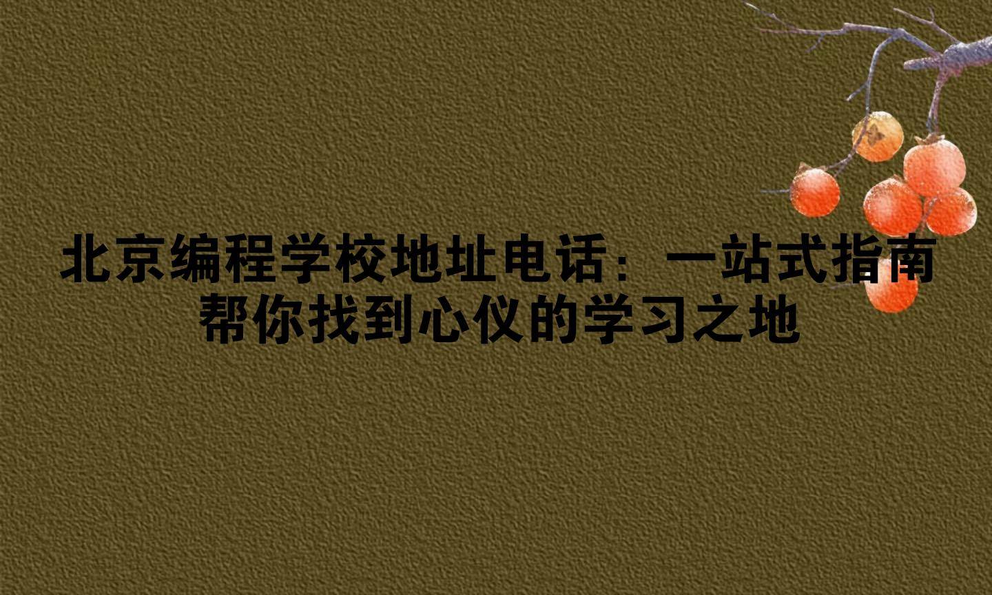 北京编程学校地址电话：一站式指南帮你找到心仪的学习之地